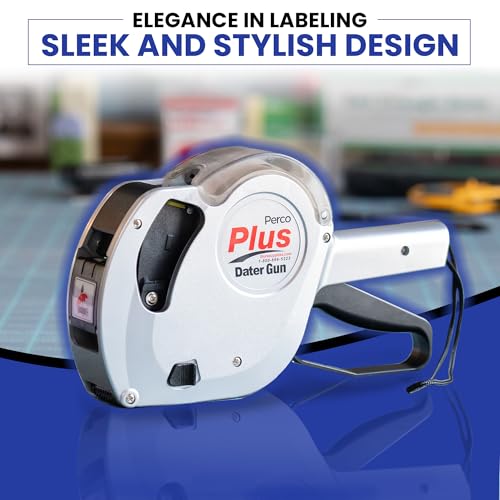 Perco Plus 1-Line Date Marking Gun with Labels Kit - Compares to Monarch 1131-01 Band Includes 1-Line 8-Character Band Date Labeler Gun, 9,000 Blank White Labels, a Label Scraper, and an Extra Inker - style: Date Gun Kit