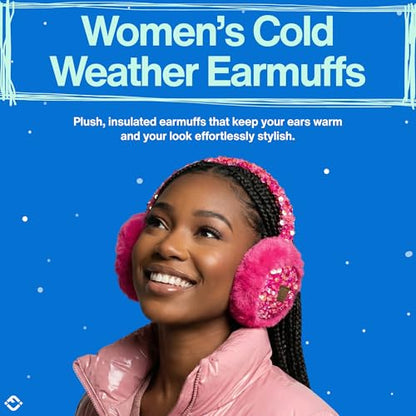 Funky Junque Women’s Winter Earmuffs - Cable Knit & Sequin - color: Sequin - Hot Pink