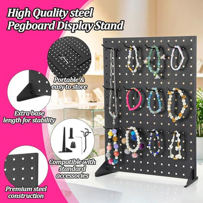 Metal Pegboard Display Stand with 15 Hooks 17x13 Inch Black Tabletop Retail Ornament Display Rack for Jewelry, Accessories, Keychains, Craft Shows, Vendors, Boutiques, and Events