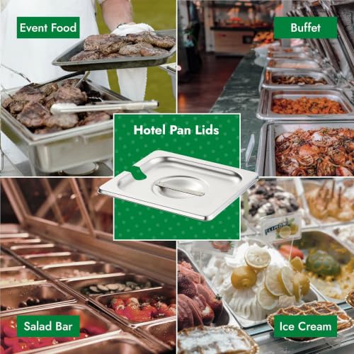 HECMAC 6-Pack 1/6 Size Notched Hotel Pan Cover, Heavy Duty, Stainless Steel Solid Steam Table Catering Food Pan Lid with Handle, 23 Gauge - size: 1/6 Size, Notched Lid