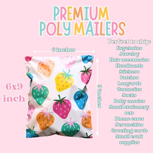 14.5x19 Colorful and Stylish 100 Pack Poly Mailer Bags with Unique Designs | Waterproof, Tear-Resistant, Durable Shipping Bag Ideal for Gifts, Small Businesses, Secure Packaging | Colorful Strawberry - color: Colorful Strawberry, size: 14.5x19