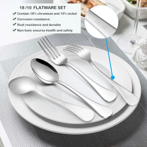LIANYU 20-Piece 18/10 Flatware Set, Stainless Steel Fancy Silverware Cutlery Set for 4, Tableware Eating Utensils for Restaurant Wedding, Dishwasher Safe, Mirror Polished - style: Round Edge