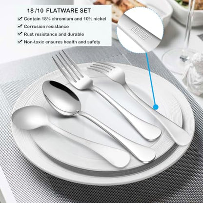 LIANYU 20-Piece 18/10 Flatware Set, Stainless Steel Fancy Silverware Cutlery Set for 4, Tableware Eating Utensils for Restaurant Wedding, Dishwasher Safe, Mirror Polished - style: Round Edge
