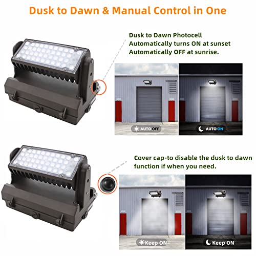Rotatable LED Wall Pack Light with Dusk to Dawn Photocell, 80W 11200LM 400-600W HPS/HID Equiv., 5000K Daylight ETL Commercial Outdoor Security Lighting for Warehouse, Entrance, Parking, Garage - size: 80W