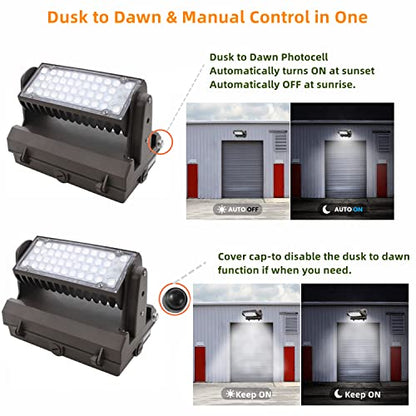 Rotatable LED Wall Pack Light with Dusk to Dawn Photocell, 80W 11200LM 400-600W HPS/HID Equiv., 5000K Daylight ETL Commercial Outdoor Security Lighting for Warehouse, Entrance, Parking, Garage - size: 80W