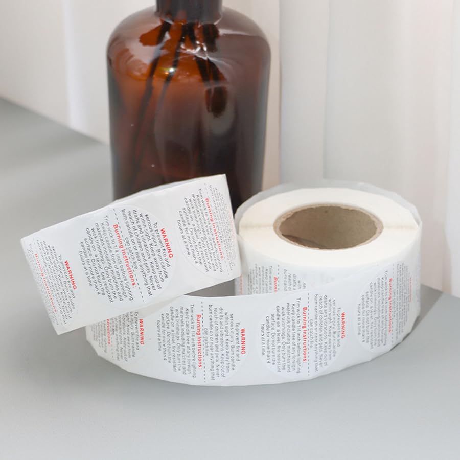 UPSTORE 500Pcs 1.5Inch Candle Warning Labels for DIY Candle Making Craft - color: White