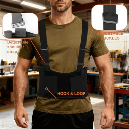 2-in-1 Work Back Brace for Men & Women, Adjustable Lumbar Support Belt with Detachable Shoulder Suspenders, Lower Back Support Lifting Belt for Moving, Construction, Warehouse Heavy Work - size: Large