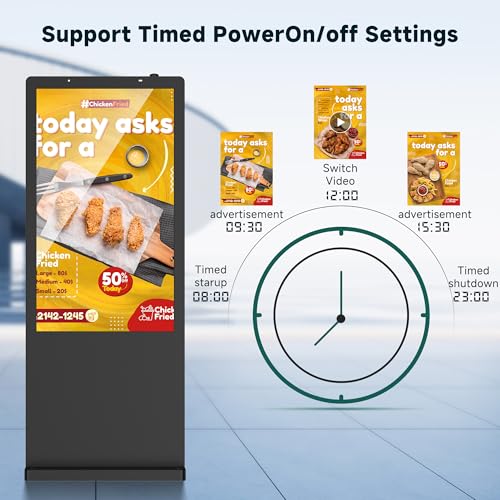 Outdoor Digital Signage, Floor Standing Kiosk IP65 Waterproof Display with WiFi HDMI/USB Input, 3000nits High Brightness Commercial Totem for Retail Stores, Subway, Restaurants 65 Inch - size: 65 Inch