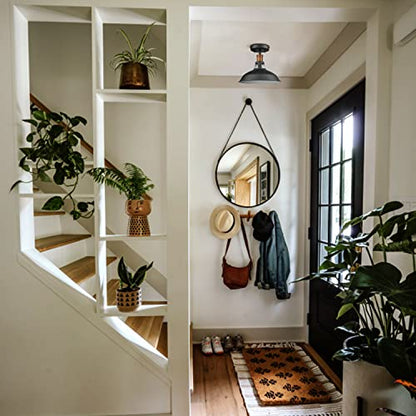 CLAXY Industrial Ceiling Light Semi Flush with Black and White Barn Shade - color: Black and White