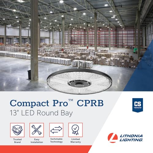 Lithonia Lighting Compact Pro Round LED High Bay Light, Ceiling Lighting Fixture, Adjustable 12000/15000/18000 Lumens, Selectable 4000K/5000K, UVOLT 120–347V, Black (CPRB ALO13 UVOLT SWW9 80CRI DBL) - size: 13-Inch | Switchable White Light, style: Adjusta