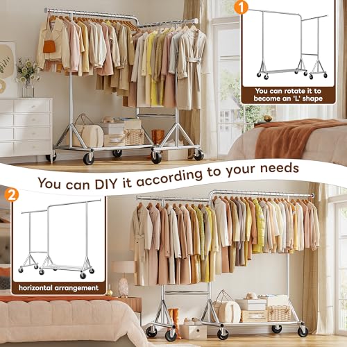 Raybee Heavy Duty Clothes Rack 500LBS L-Shaped Rolling Garment Rack - style: Industrial