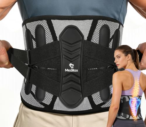 Medilax Back Brace For Lower Back Pain Women Men, (Black/L) - color: Black, size: Large(Waist:36.6″-45.7″)