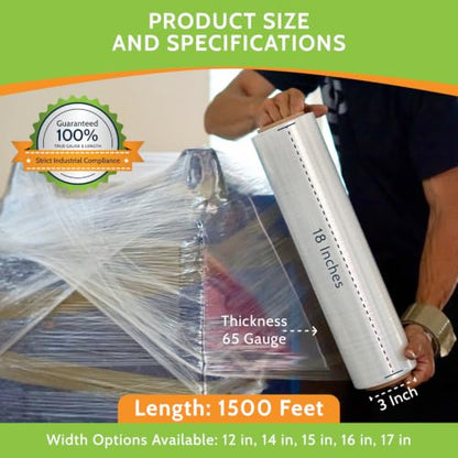 PSBM Cast Hand Plastic Stretch Wrap/Shrink Film 18" x 1500 Ft 65 GA 4 Rolls - size: 18 Inch, style: 65 GA