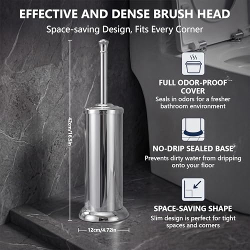 Stainless Steel Toilet Bowl Brush and Holder Set for Bathroom Long Handle - color: Chrome