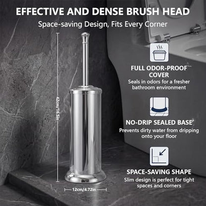 Stainless Steel Toilet Bowl Brush and Holder Set for Bathroom Long Handle - color: Chrome