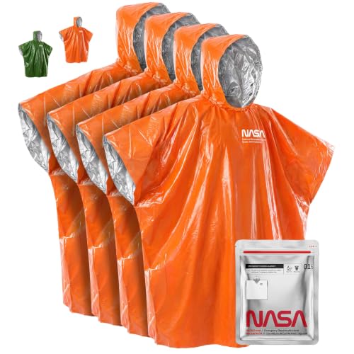 NASA Emergency Poncho – Anti-Tear Mylar™ Blanket (4-Pack, Solar Orange) - color: Solar Orange