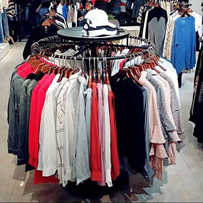 Commercial Grade Round Clothes Rack Floor Standing Rotatable Clothing Rack - color: Black