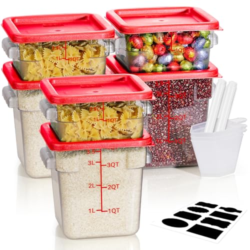 2QT&4QT 6PCS NSF Commercial Clear Food Storage Containers with Lids(RED) - color: E31-2-4QT-6PCS-RED