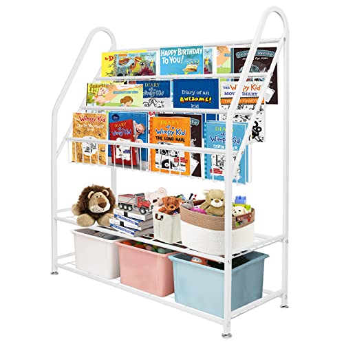 aboxoo Metal Kids Bookshelf Freestanding Bookcase for Children Room 32 in Large Toy Organizer Modern MinimalistWhite Stable Metel Bookstore Bedroom, Living, Library Book Unit Storage - color: White, size: Large