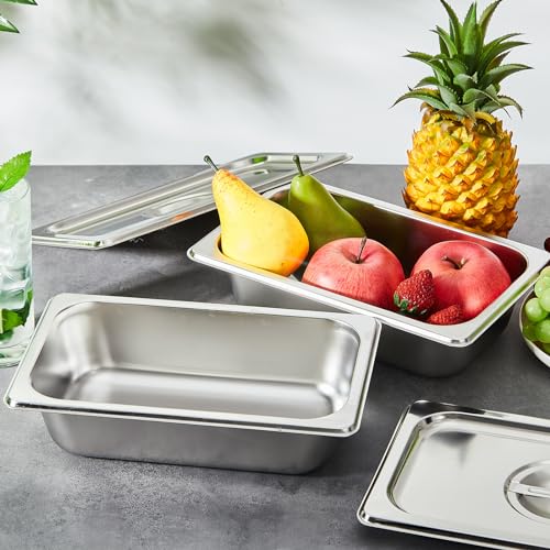 Mifoci Stainless Steam Table Pan with Lid, 2.5 Inch Deep, 6 Sets, 1/4 Size - size: 1/4 Size