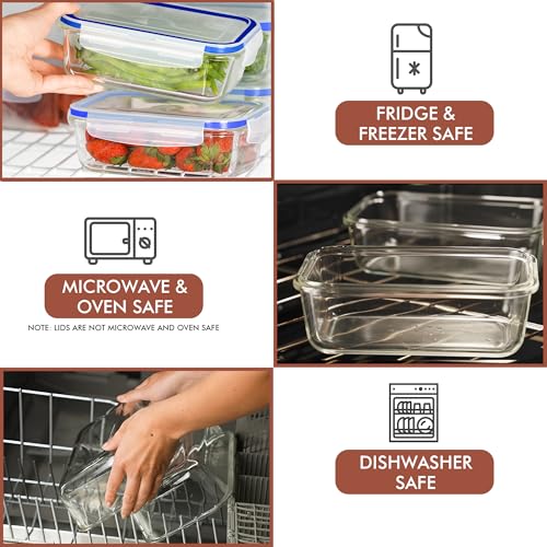 Razab 16 Pc (Set of 8) 30 Oz Glass Meal Prep Containers with Lids, Airtight Large Glass Food Storage Containers, Reusable Leak Proof BPA Free, Freezer to Oven and Dishwasher Safe - color: DarkBlue