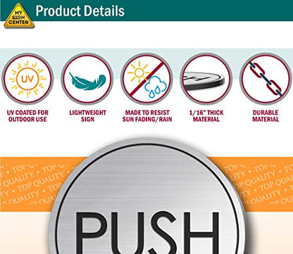 Push and Pull Sign for Doors, Brushed Silver, Engraved, 2 Inches, Fade - size: 2x2