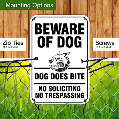 Beware of Dog, Dog Does Bite No Soliciting No Trespassing Sign, 12x18 - size: 12x18 - Polyethylene