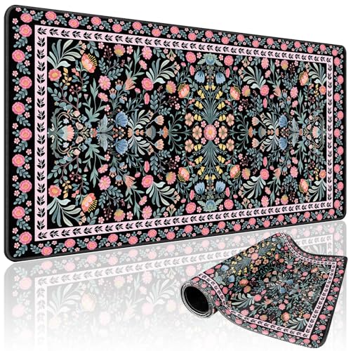 Black Floral Desk Mat Large Mouse Pad 31.5"x15.7" Non-Slip - color: Black Floral