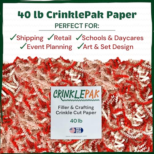40LB Candy Cane Crinkle Cut Paper Shred USA Made - color: Candy Cane, size: 40 LB