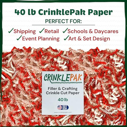 40LB Candy Cane Crinkle Cut Paper Shred USA Made - color: Candy Cane, size: 40 LB