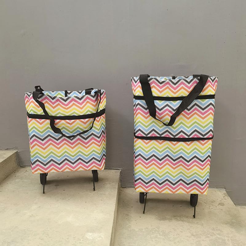 Foldable Wheeled Grocery Bag - Water-Resistant Rolling Tote - color: Color Stripe