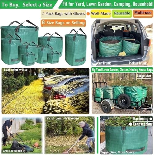 Professional 2-Pack 106 Gallon Large Lawn Garden Bags (D31,H31 inch) Yard Waste Bag with Gardening Gloves for Big Leaf Bag,Yard Debris,Garden Trash Container,Lawn Grass Clippings,Weeds Bags 4 Handles