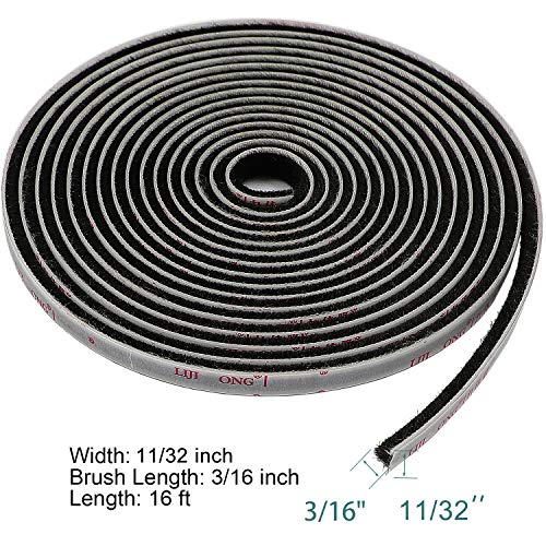 TORRAMI Brush Weather Stripping, 11/32 x 3/16 in, 16 ft, Black - color: Black, size: 11/32 inch x 3/16 inch x 16 ft