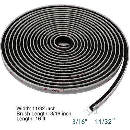 TORRAMI Brush Weather Stripping, 11/32 x 3/16 in, 16 ft, Black - color: Black, size: 11/32 inch x 3/16 inch x 16 ft