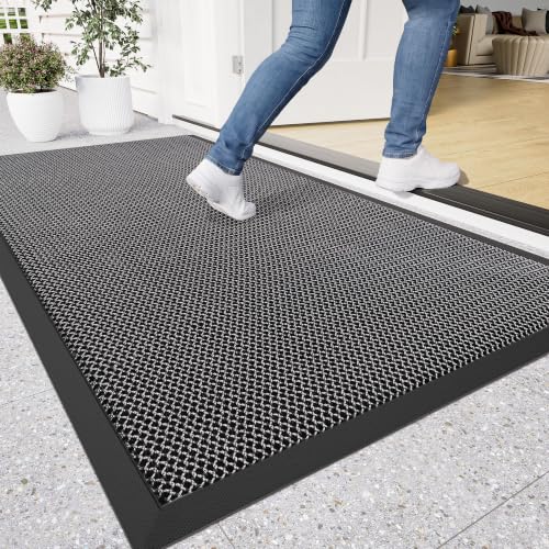 Front Door Mat, 48"x36" Heavy Duty 3D Mesh Indoor Outdoor Doormat - color: Grey, size: 3' x 4' (Rectangular)
