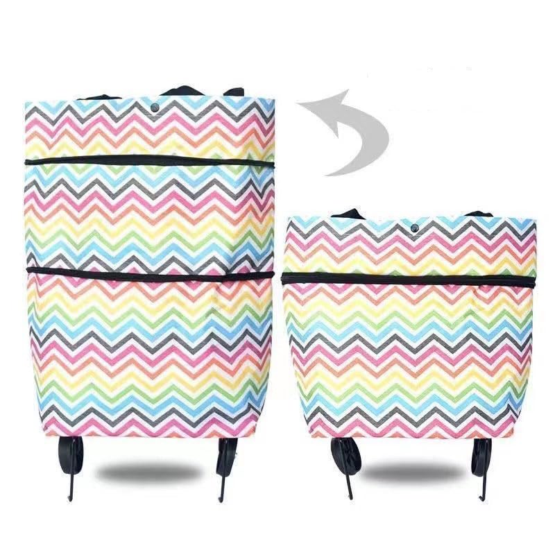 Foldable Wheeled Grocery Bag - Water-Resistant Rolling Tote - color: Color Stripe