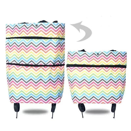 Foldable Wheeled Grocery Bag - Water-Resistant Rolling Tote - color: Color Stripe
