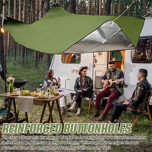 Kanayu 4 Pcs Emergency Thermal Survival Blankets 82 x 60 Inch,Heavy Duty Emergency Poncho Tarp Reusable Waterproof Blanket for Car,Camping,Hiking(Olive Green) - color: Olive Green