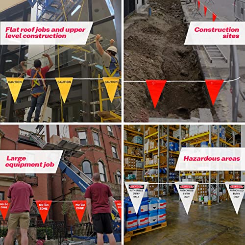 Caution Barricade Flags (102FT string) Warn of hazardous areas, traffic control.Marking construction sites, scaffolding, sporting events, private property. - color: Red, size: 7"x10"x102Ft