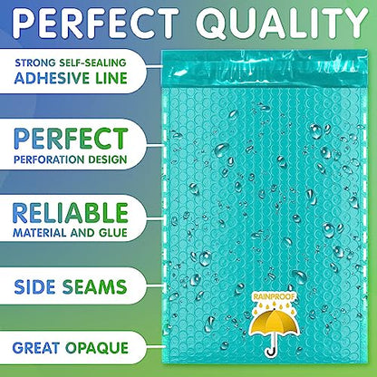 Poly Bubble Mailers, 6.5 x 9 Inch Teal Padded Mailers, Self Seal Shipping Envelopes, Lightweight Poly Mailer Bags, Waterproof Mailing Bags, Pack of 200 - color: Teal, size: 6.5" x 9" / 200 Pack
