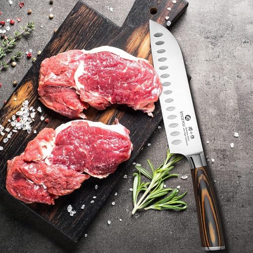 Imarku Santoku Knife 7 Inch Japanese Style Sharp Edge Design Kitchen Knife - color: Orange