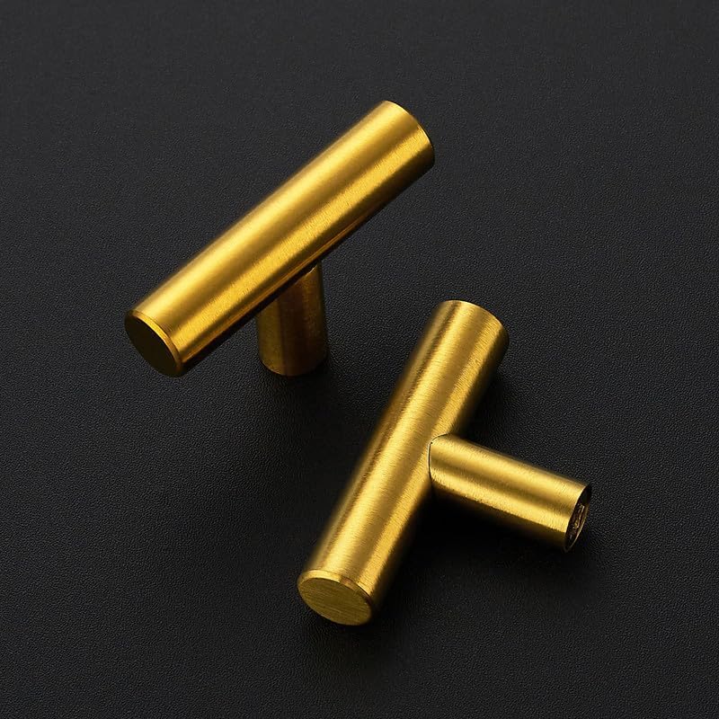 3 Pack Brushed Brass Cabinet Knobs, 2in Length T Bar Drawer Pulls - color: Brushed Brass, size: 3 Pack, style: T Bar