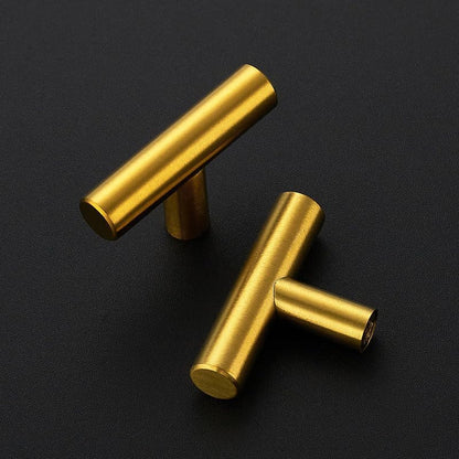 3 Pack Brushed Brass Cabinet Knobs, 2in Length T Bar Drawer Pulls - color: Brushed Brass, size: 3 Pack, style: T Bar