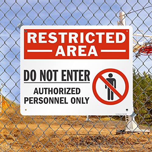 SmartSign 24 x 30 inch “Restricted Area - Do Not Enter, Authorized Personnel Only” Metal Sign with Symbol, 80 mil Laminated Rustproof Aluminum, Red, White and Black, Made in USA - style: 24" x 30" - Aluminum