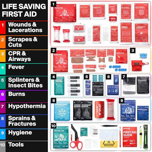 SurviveX Large First Aid Kit, Emergency Kit for 3-4 People - size: Large