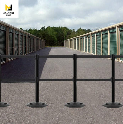 Montour Line MSR630D Retractable Belt Barrier Stanchions, Set of 2 - color: Red and White Diagonal, size: 7.5 ft