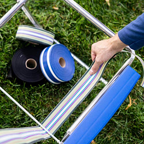 Lawn Chair USA Replacement Lawn Chair Webbing - Webbing for Lawn Chairs, Beach and Camping. UV-Resistant Webbing Strap Made with Durable Polypropylene (3" x 50', Blue Sands)