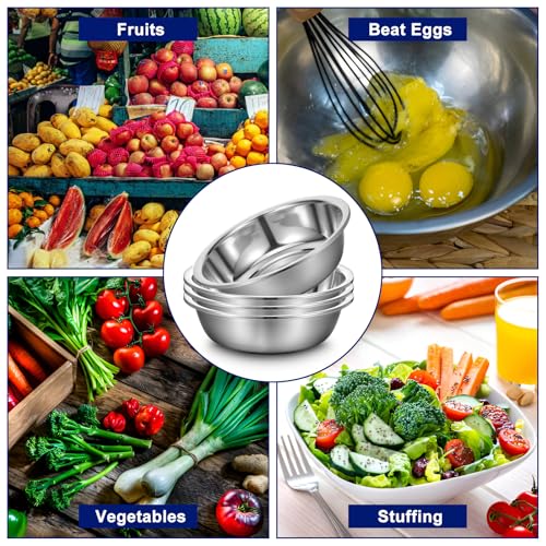 4 Packs Large Stainless Steel Mixing Bowl, 8 Quart Metal Mixing Bowls Prep Bowls,Extra Large Basin Salad Basin Deeper Edge Dishwasher Safe Mirror Finish for Home and Commercial | 13 Inch