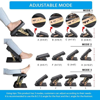 Under Desk Footrest, 4-Level Height Adjustable 12Modes Foldable Footrest - color: Black