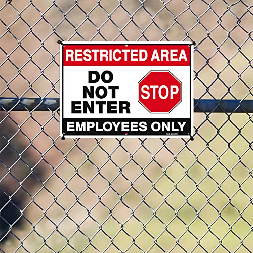 T&R Large Restricted Area Do Not Enter Employees Only Sign - 4 Pack - 14 x 10 Inches Rust Free .040 Aluminum - UV Protected, Waterproof, Weatherproof and Fade Resistant - 6 Pre-drilled Holes - color: Black & Red - 14" x 10" - 4 Pack